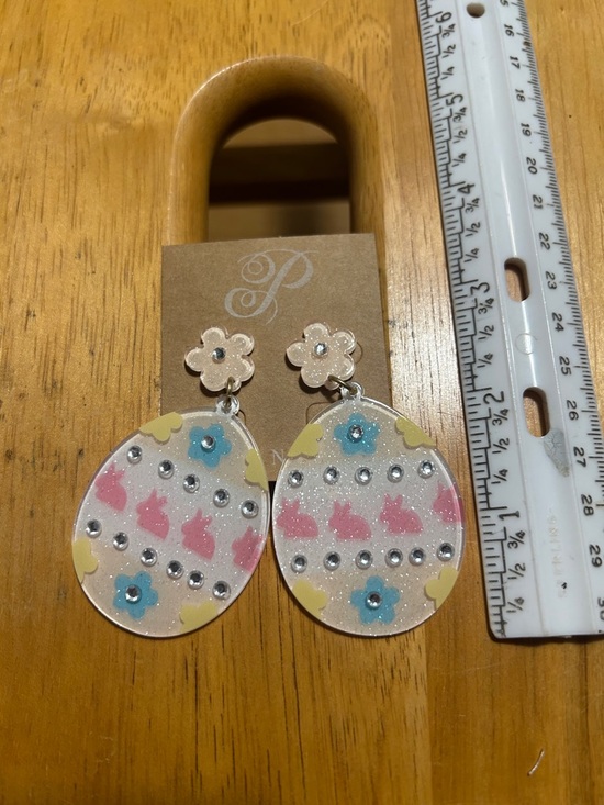 Jewelry - Easter Sparkle Pastel Bunny Drop eggs Earrings  - Pink, Blue & Yellow